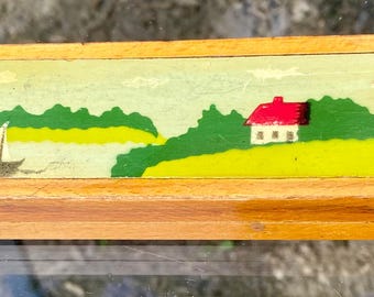 Antique Hand Painted Wooden Pencil Case