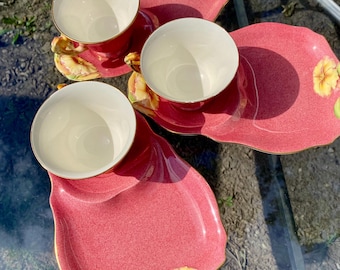 Royal Winton Grimwades Petunia Pattern Tea cups and Sandwich Plates