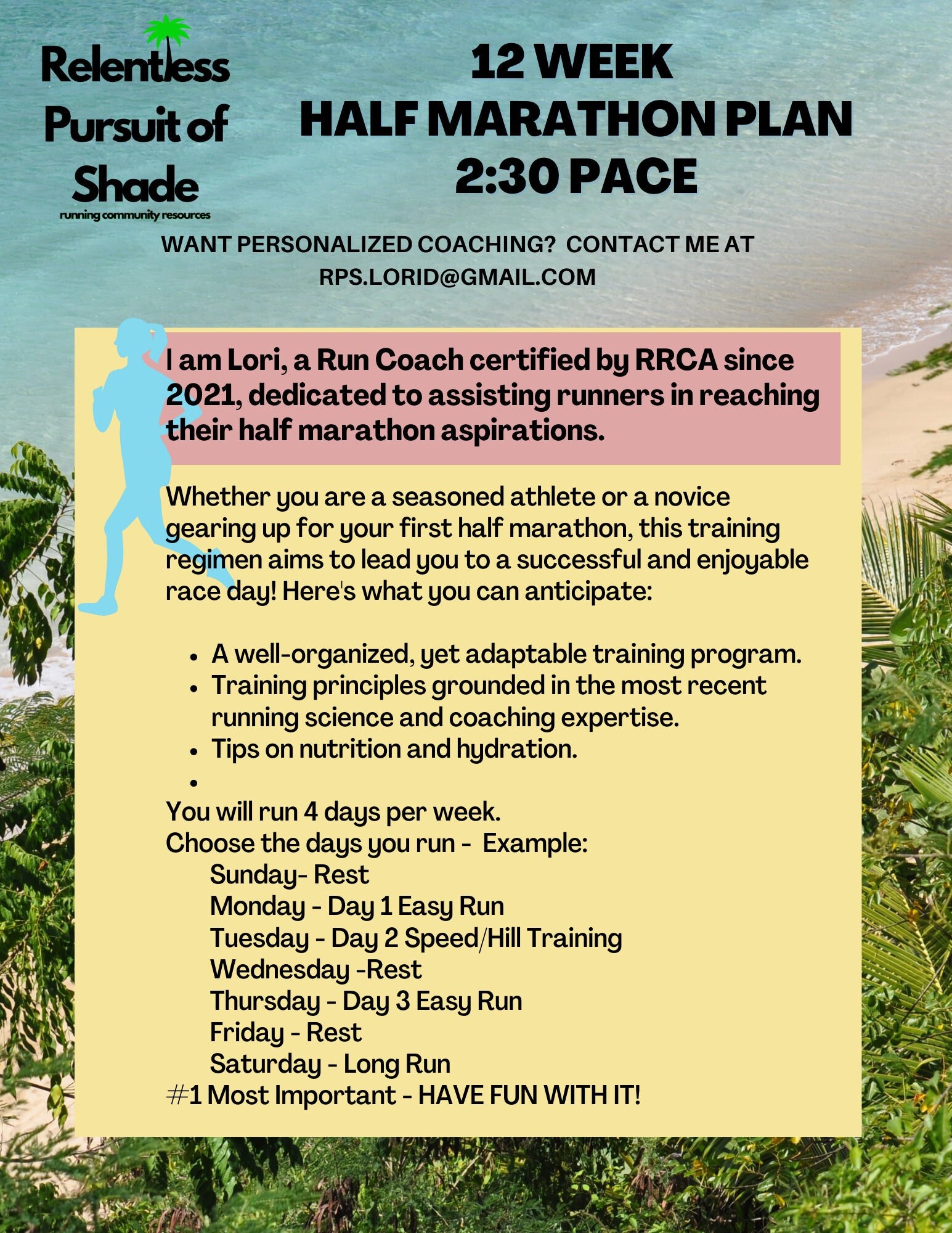 12 Week Half Marathon Training Plan 2:30 Pace by RRCA Certified Run ...