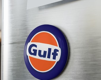 Gulf Oil Racing Logo Button Magnet Round | Retro Racing Style