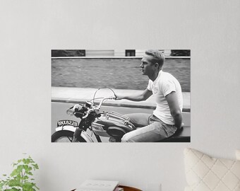 WALL DECAL  |  Vintage Steve McQueen Black & White Photograph Wall Decal | Retro Moviestar Photo Sticker