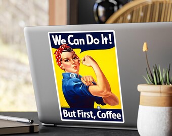 Rosie the Riveter Coffee Sticker | Vintage Inspired Vinyl Decal (Kiss-Cut)