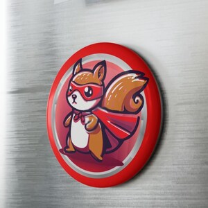 Superhero Squirrel Button Magnet, Round | Cute Masked Squirrel Refrigerator Magnet  |  Personalized  Gift Idea