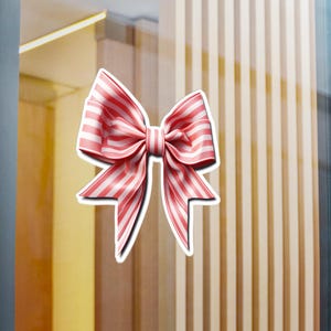 Adesivo in vinile "Fiocco Affascinante", nastro a righe bianche e rosa, perfetto per regali, decorazioni per la casa, allegria natalizia, artigianato e celebrazioni stagionali.