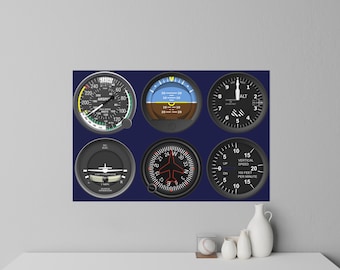 WALL DECAL Aviation Cockpit Instrument Panel Wall Decal  |  Pilot Cockpit 6 pack Gauge Home Decor