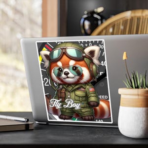 Calcomanía de vinilo, calcomanía de panda rojo de piloto, calcomanía de aviador, calcomanía para laptop, calcomanía para auto, calcomanía para casco, regalo de aviador, amante de los animales, amante de volar, aviación