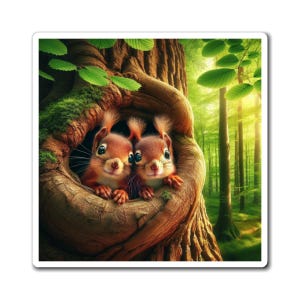 Magnets, Baby Squirrels in Tree Hollow, Cute Animal Fridge Magnet, Woodland Kitchen Decor, Makes You Smile, Refrigerator Accessories, Gift