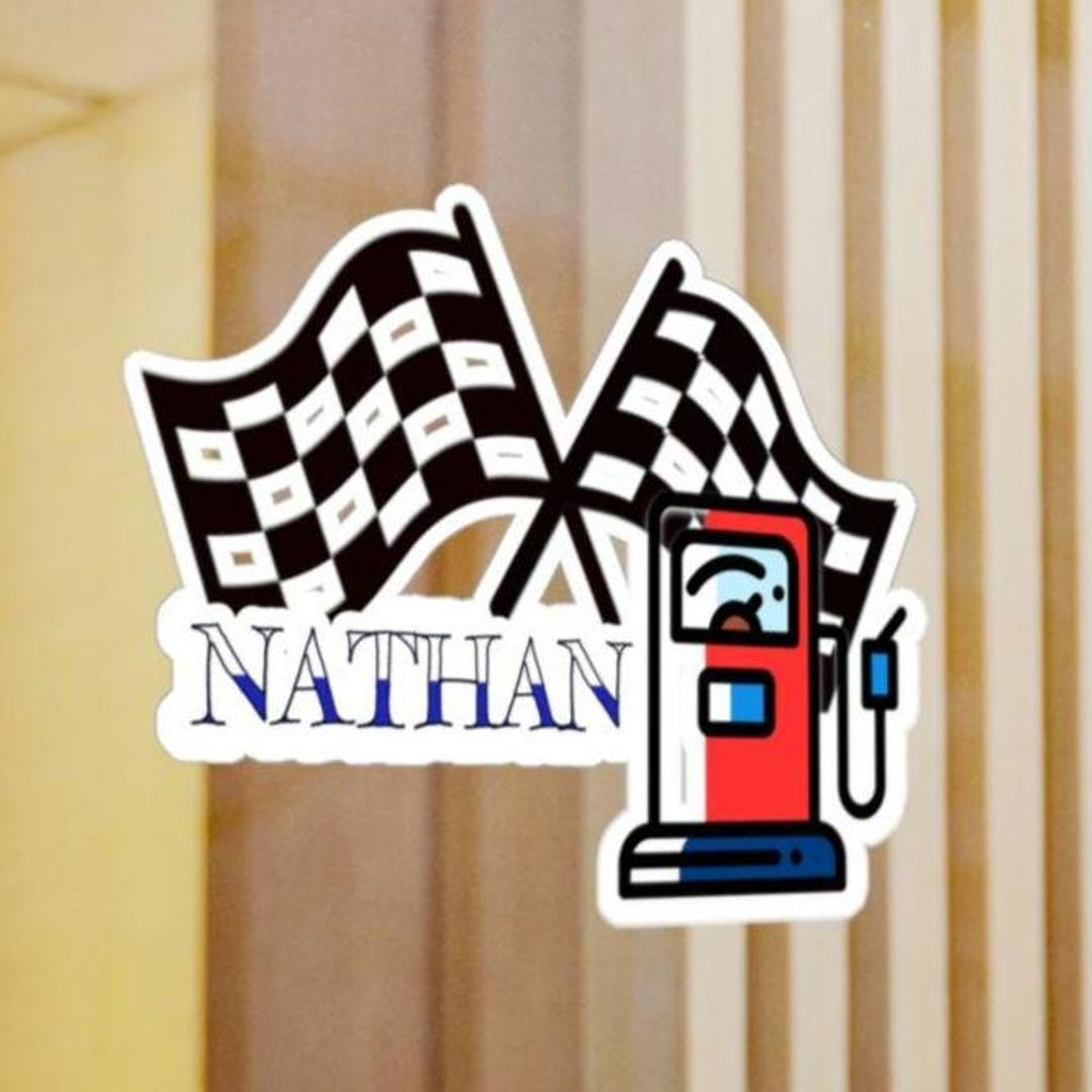 Racing Flag & Gas Pump Sticker | Waterproof Vinyl Decal - Etsy