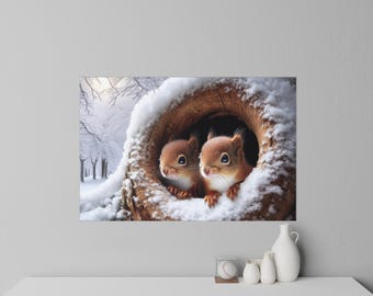 WALL DECAL  |   Baby Red Squirrels Snowy Nest Wall Decal  |  Winter Woodland Baby Squirrels Home Decor