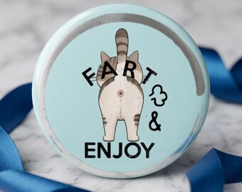 Cheeky Cat Butt Fart Magnet | Whimsical Humor Refrigerator Magnet (2.25" Round)