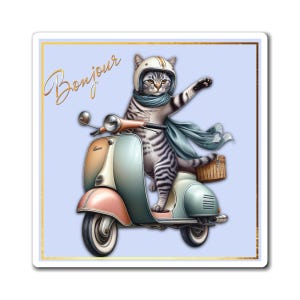 Charming Cat Magnet, Cute Cat Decor, Fun Kitchen Accessory, Gift for Cat Lovers, Bonjour Fridge Magnet, Funny Cat Magnet, Gift Idea