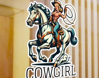 Cowgirl Retro Western Vinyl Decals, Stickers, Laptop Decal, Car Decal, Horse, Rodeo Decor