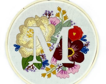 Hoopla Monogram Stitching Hand Embroidery Kit, Sewing Pattern, DIY gift, Beginner Embroidery