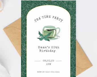 Tea-Party Birthday Invites | Digital Canva Party Template | Printable and Mobile Version
