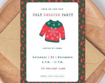 Ugly Sweater Party Invite | Editable Christmas Card Template | Customize on Canva