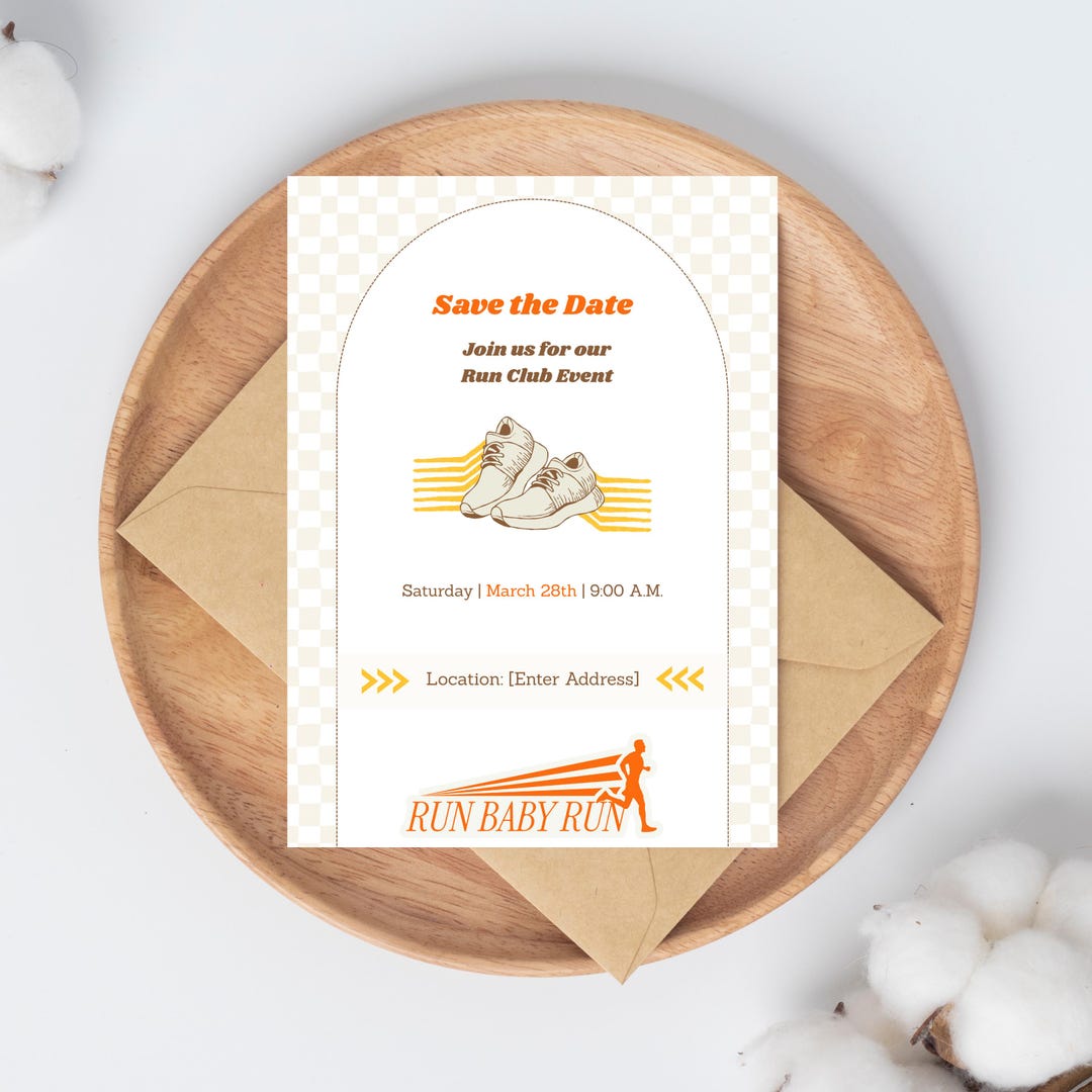 Run Invitations Printable Run Club Event Invite | Save the Date Marathon Template ...