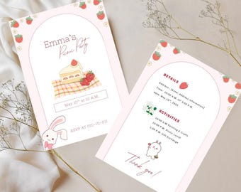 Strawberry-Themed, Birthday Party Invitation: Printable Canva Template | Picnic Party Invites