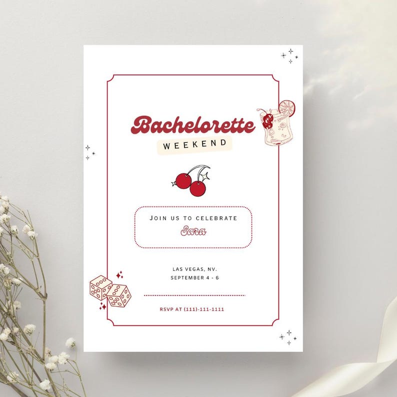 Las Vegas Bachelorette Party Invitation: Retro Vegas Theme, Printable & Mobile Canva Template image 4