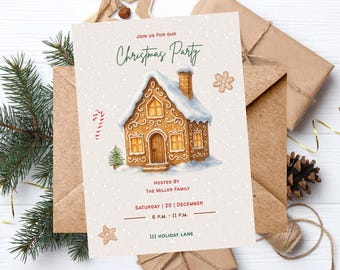 Editable, Gingerbread Christmas Party Invite | Digital Download | Edit on Canva