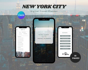 NYC Digital Travel Planner: Customizable Canva Itinerary (PDF Downloadable Template)