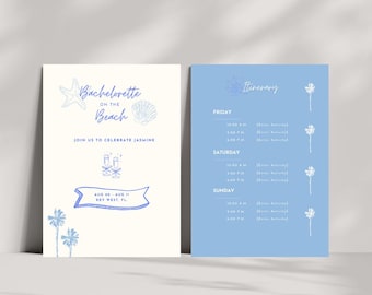 Beach Bachelorette Party Invitation & Itinerary | Printable and Mobile Template|  Customizable with Canva | Digital Download (PDF File)