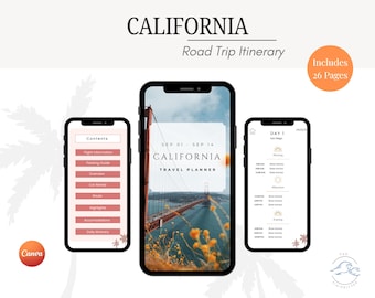 California Road Trip Planner: Mobile Canva Template (Digital Download)