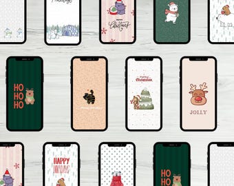 Christmas Animals Phone Wallpapers | Cute Holiday Backgrounds | 10 Different Designs | Digital Download