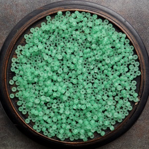 Beautiful Vintage Matte Spring Green Czech 6/0 Striped Seed Beads 50 grams