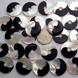 Set of 24 Matched Mother of Pearl Yin Yang Discs + Pair of Bi Disc Pendants