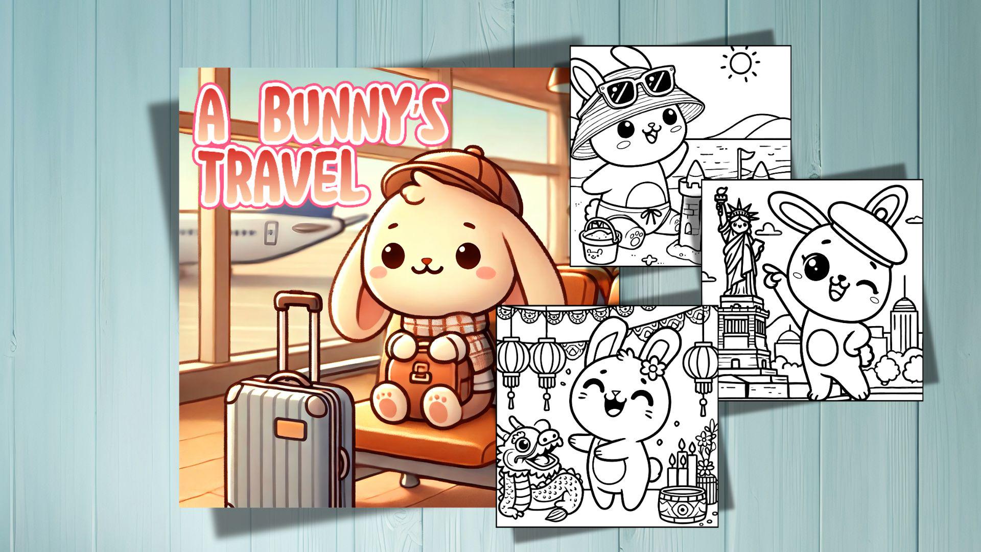 20 Cute Bunny Travel Coloring Pages FULL VER, Simple and Relaxing ...