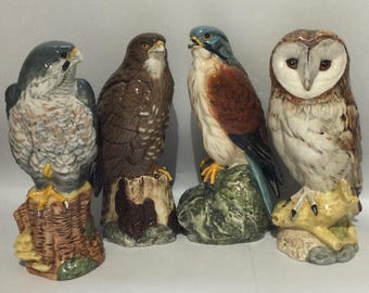 Royal Doulton Whyte & Mackay BIRDS of PREY Scotch Whisky Decanters - Barn Owl, Kestrel and Peregrine Falcon plus Beswick Beneagles Buzzard