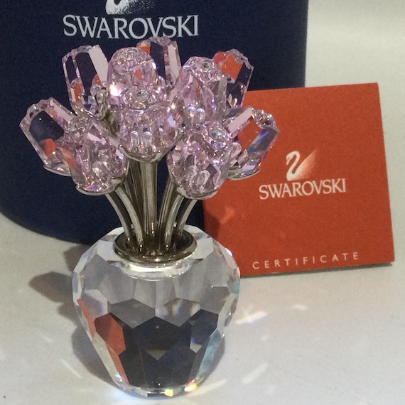 Boxed Swarovski Crystal DOZEN PINK ROSES in Vase #628343 - Etsy