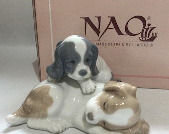 Boxed NAO By Lladro PUPPIES “Wake Up” Figurine #00386