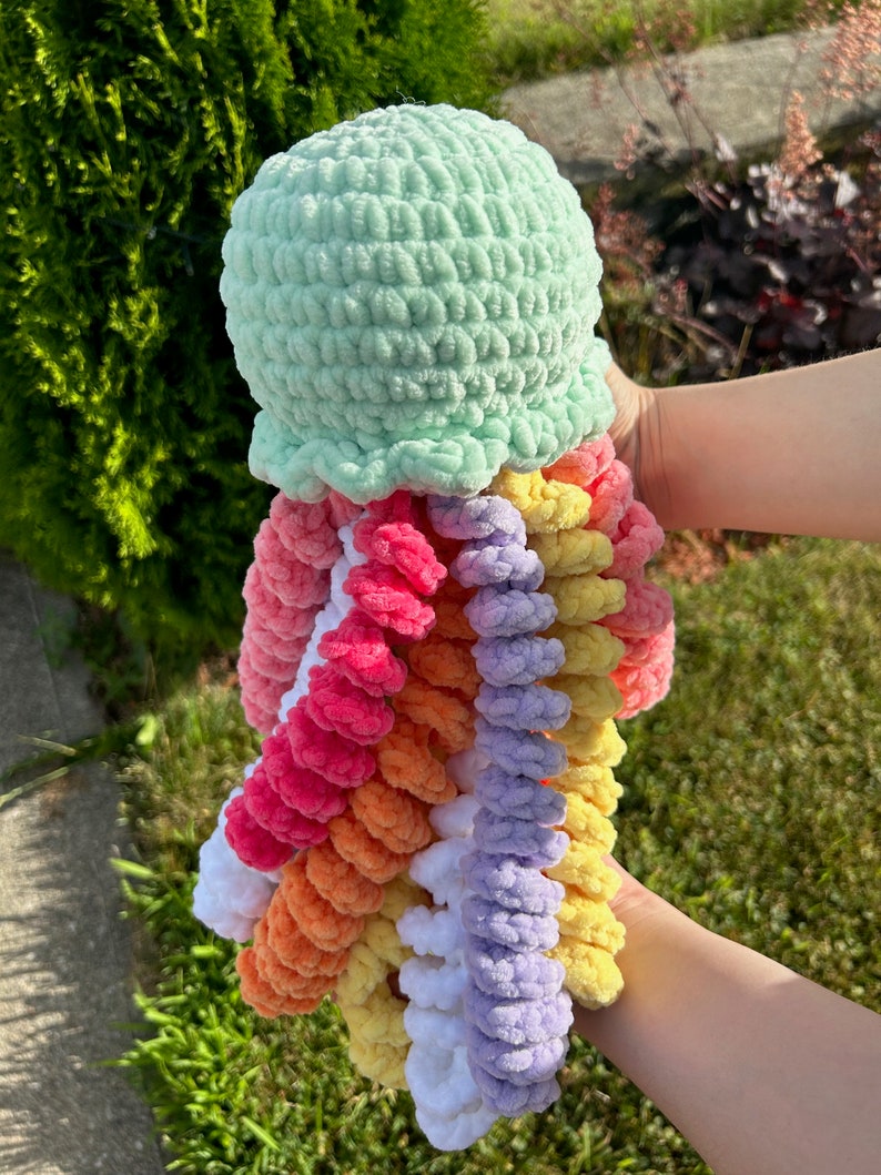 Handmade Crochet Jellyfish Toy in Rainbow