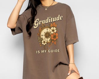 Comfort Colors® Gratitude Compass Shirt Fall Cottagecore Gift for Her Inspirational Tee Oversized Fall Tee Retro Thanksgiving Fall Vibes