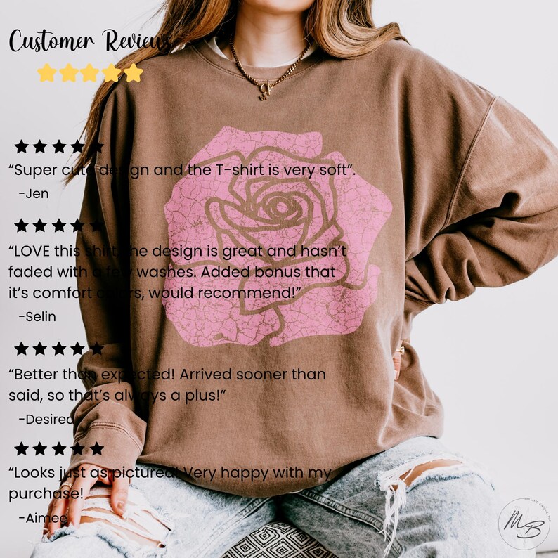 Rose Vintage Style Comfort Colors® Sweatshirt Gift for Her Trendy Crewneck Rose Lover Shirt for Daughter Boho Aesthetic Graphic Sweatshirt image 6