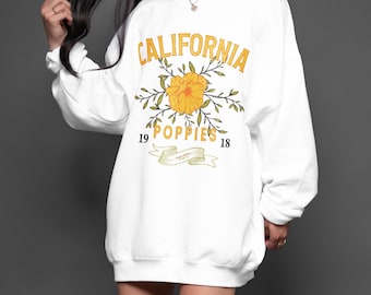 California Poppies Soft Sweatshirt Gift For Her Trendy California State Crewneck Vintage 90's Inspired Wildflower Pullover