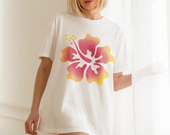Hibiscus Gradient Soft Comfort Colors® Summer Tshirt Oversized Shirt Comfort Colors® Beach 90' Vacation  Aesthetic Spring Break Gift