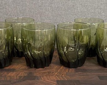 Vintage Anchor Hocking Avocado Green Glass Set of Six