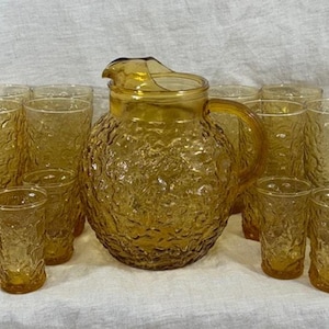 Vintage Anchor Hocking Lido Milano Honig Krug und Gläser Set
