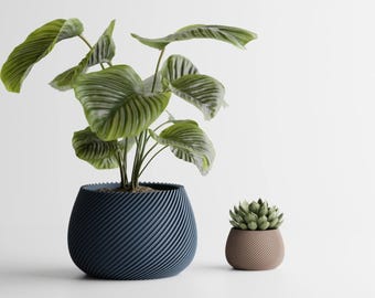 Modern Ribbed Look Planter Round Diagonal Pattern | Kitchen Home Bedroom Gift For Mini Plants 3D Printed 3 4 5 6 7 8 inch LUTANDE