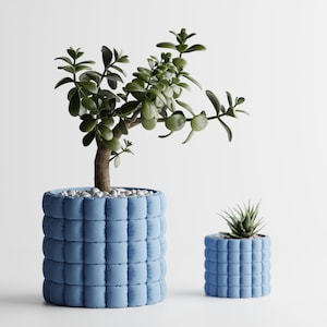 Inflated Soft Cloth Look Planter Round With Squares | Kitchen Home Bedroom Gift For Mini Plants 3D Printed 14 colors 3 4 5 6 INCH FYRKANTIG