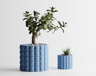 Inflated Soft Cloth Look Planter Round With Squares | Kitchen Home Bedroom Gift For Mini Plants 3D Printed 14 colors 3 4 5 6 INCH FYRKANTIG