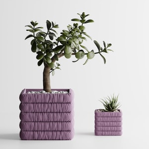 Inflated Soft Cloth Look Planter Square | Kitchen Home Bedroom Gift For Mini Plants 3D Printed 14 colors 3 4 5 6 7 8 inch FLUFFIG