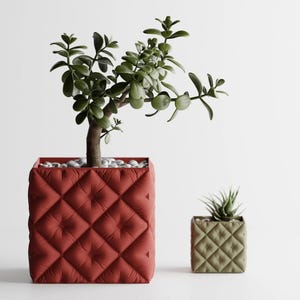 Inflated Soft Cloth Look Planter Square Tufted Diamond Pattern | Kitchen Home Bedroom Gift 3D Printed 14 colors 3 4 5 6 7 8 inch KNAPP