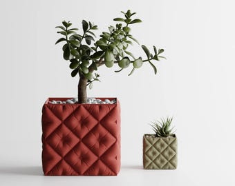 Inflated Soft Cloth Look Planter Square Tufted Diamond Pattern | Kitchen Home Bedroom Gift 3D Printed 14 colors 3 4 5 6 7 inch KNAPP