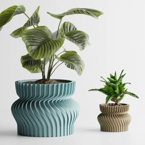 NI Modern Ribbed Look Planter Twisted Pattern | Kitchen Home Bedroom Gift For Mini Plants 3D Printed 3 4 5 6 7 8 inch STRIPIG