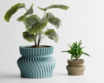 Stripey Modern Ribbed Look Planter Twisted Pattern | Kitchen Home Bedroom Gift For Mini Plants 3D Printed 3 4 5 6 7 8 inch STRIPIG