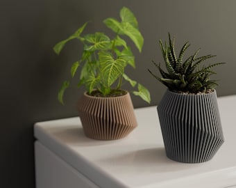 Modern Ribbed-Look Planter Tilted Vertical Pattern | Kitchen Home Bedroom Gift For Mini Plants 3D Printed 3 4 5 6 inch RAFFLAD
