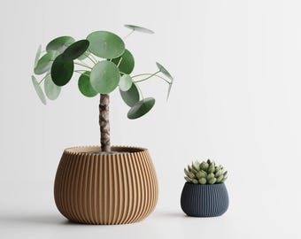 Modern Ribbed-Look Planter Round Vertical Pattern | Kitchen Home Bedroom Gift For Mini Plants 3D Printed 3 4 5 6 7 8 inch RANDIG